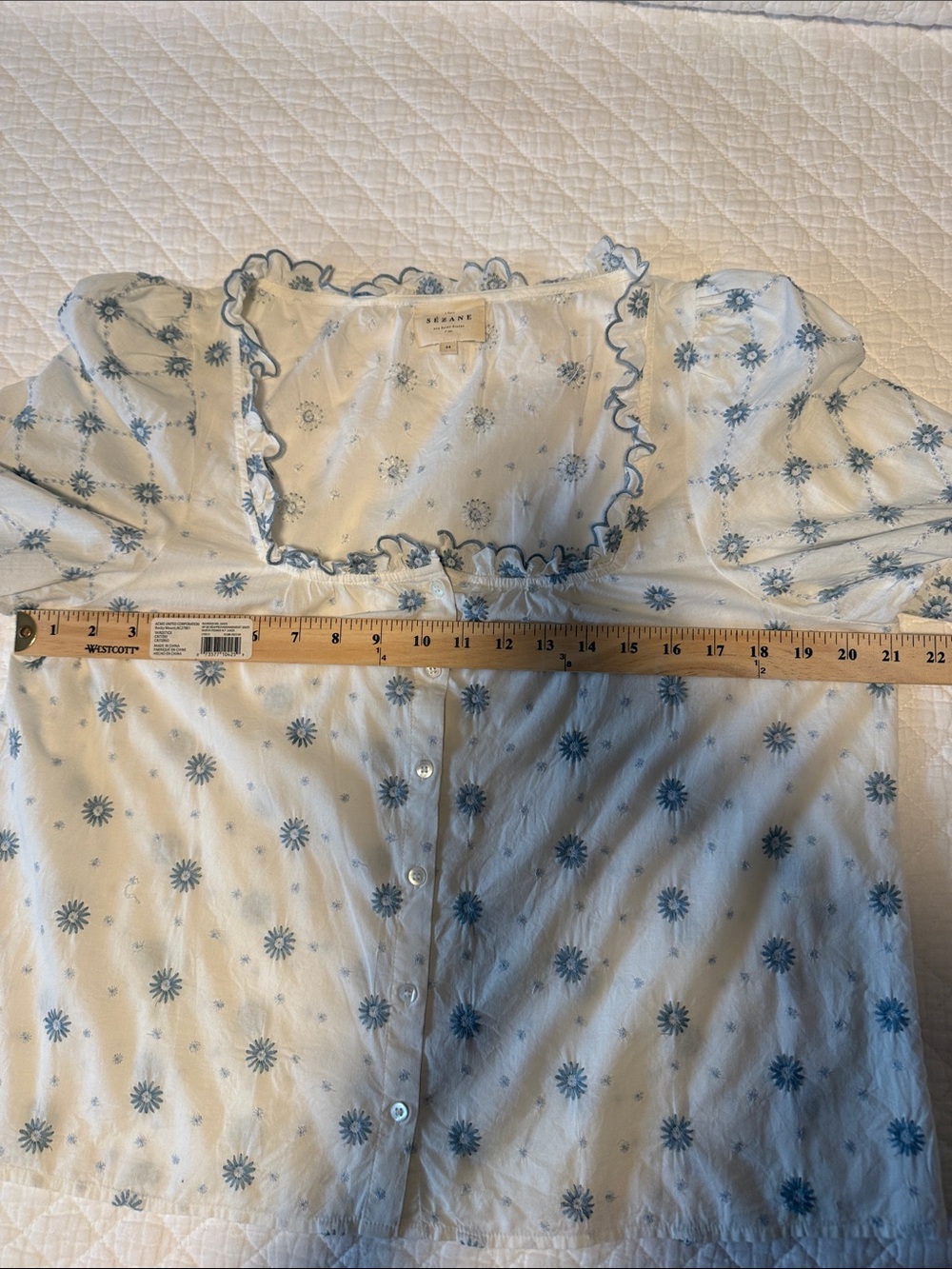 Sezane Kellia Shirt Blue Ecru Daisies - Size 12/44 - Picture 9 of 9